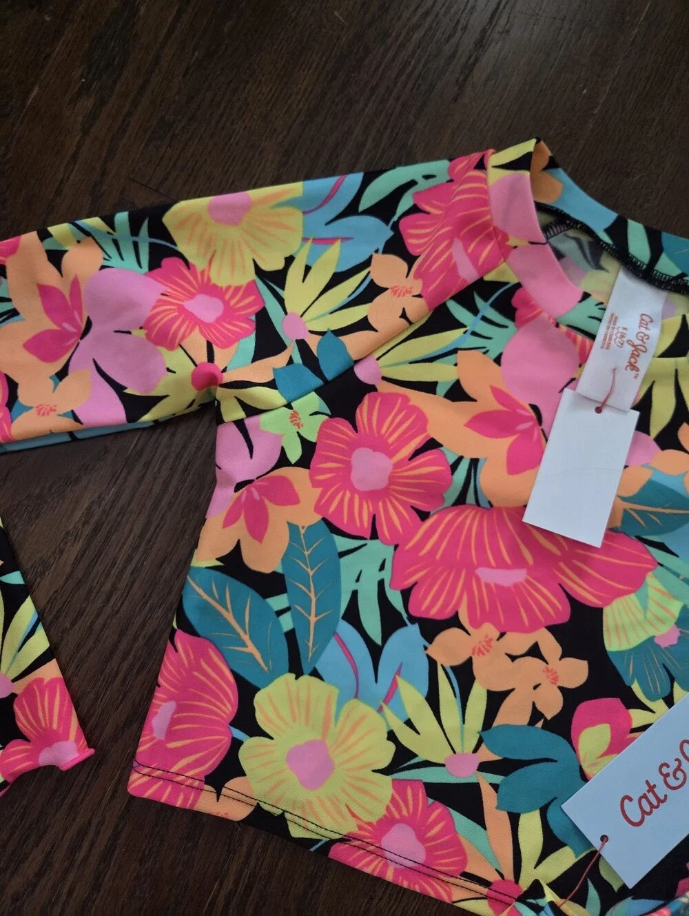 New Cat & Jack Girls 6/7 Bikini Top & Rash Guard